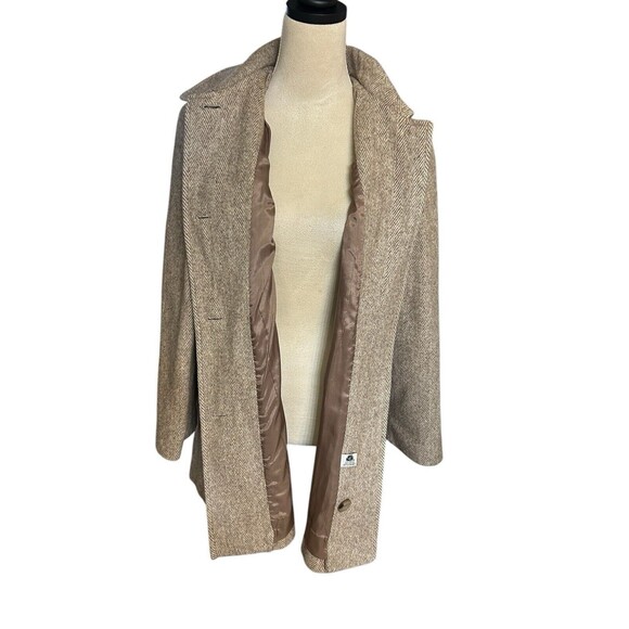 Vintage Herman Kay Wool Blend Pea Coat Herringbone Beige Lined Pocket - Picture 8 of 9